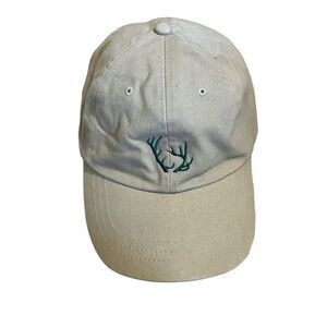 Khaki Hat with Green Embroidered Deer Antlers